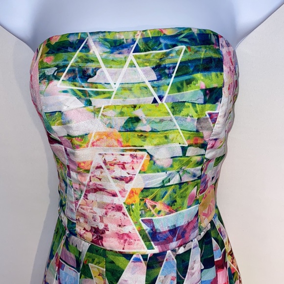 Amanda Uprichard Silk Strapless Geometric Garden Print Mini Dress Florals M - Picture 5 of 17